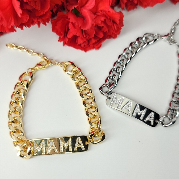 NEW Pave CZ MAMA Curb Chunky Chain Bracelet NWT - Picture 4 of 9